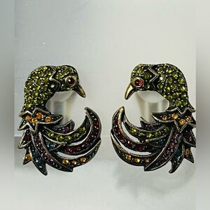 Heidi Daus “For The Birds” clip vintage Swarovski Crystals earrings EUC